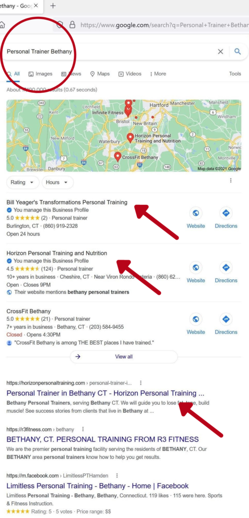 Seo for personal trainers example
